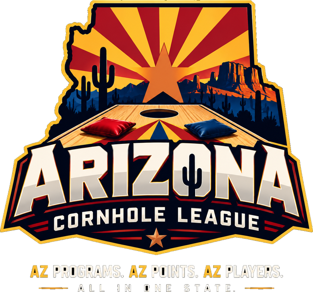 Arizona Cornhole League logo: AZ programs. AZ points. AZ players. All in one state.